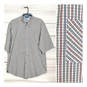 NWT ROCAWEAR Cotton Plaid White Red Blue Short Sleeve Button Down Shirt XL